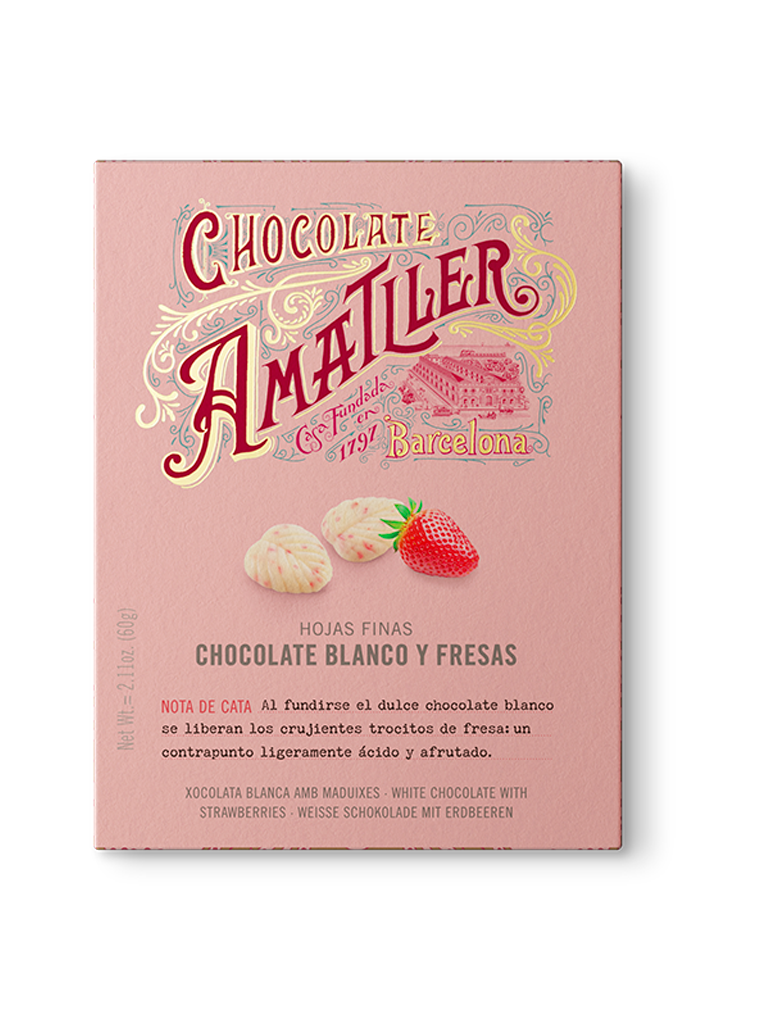 Amatller Hojas Chocolate blanco y fresas